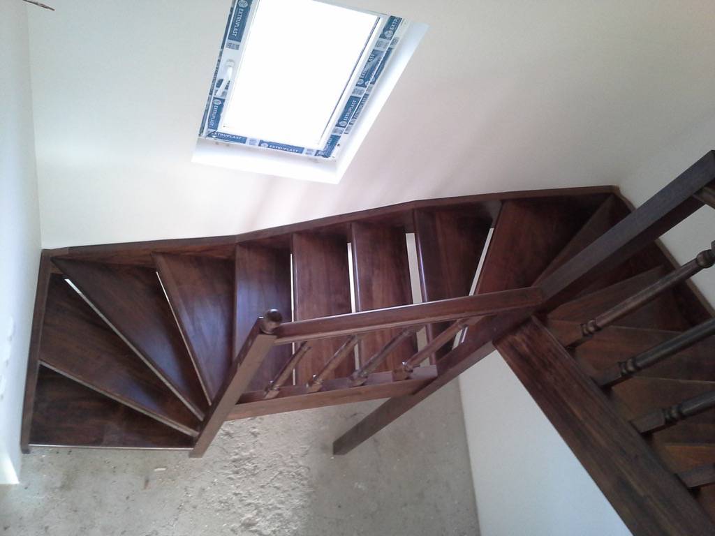 Mahogany colour beech staircase with a double turn 6